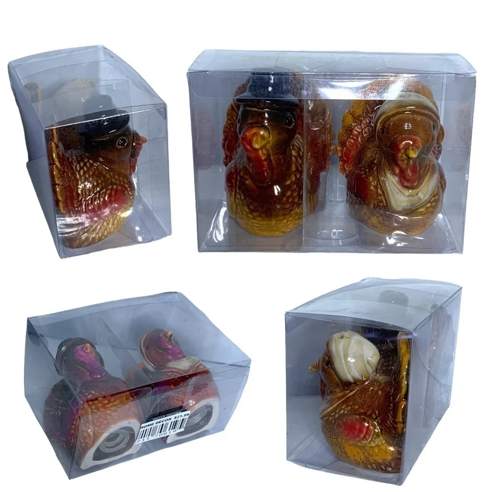 Thanksgiving Harvest Turkey Salt and Pepper Shaker Ceramic Set Rustic Fall Color